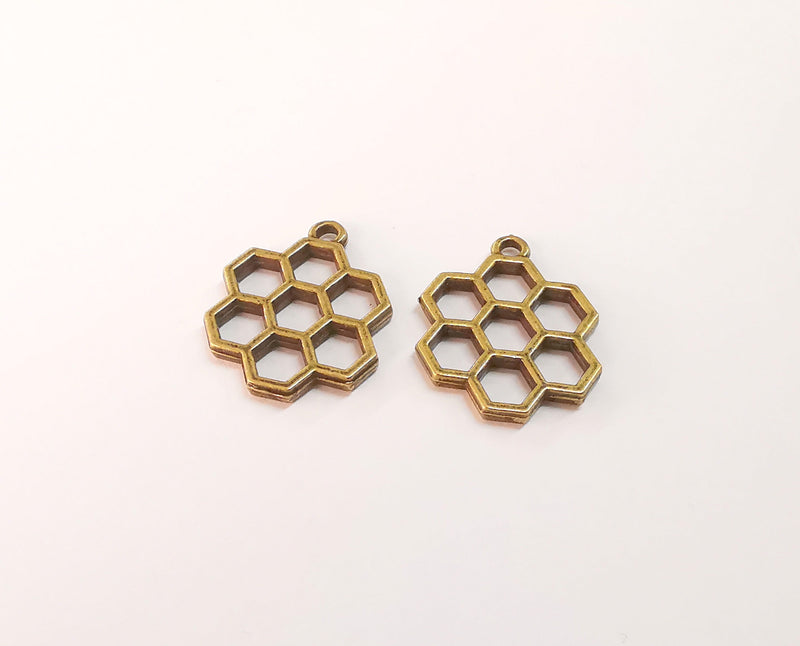 4 Honeycomb charms Antique bronze plated charm (25x19mm) G23982
