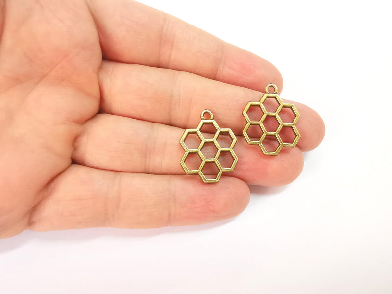 4 Honeycomb charms Antique bronze plated charm (25x19mm) G23982