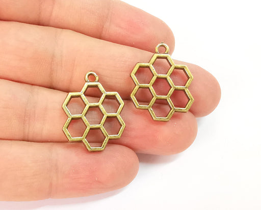 4 Honeycomb charms Antique bronze plated charm (25x19mm) G23982