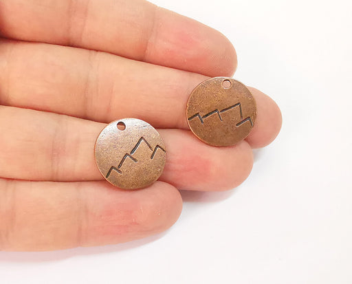 4 Mountain charms Round charms Antique copper plated charms (19mm)  G23988
