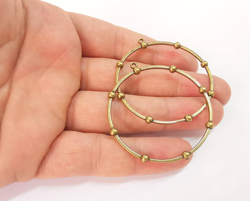 2 Antique bronze plated Circle charms (54x52mm)  G23994