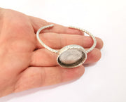 Bracelet blank cuff bezel resin bangle inlay Blank glass cabochon base bezel Hammered adjustable Antique silver bracelet (24mm ) G24002