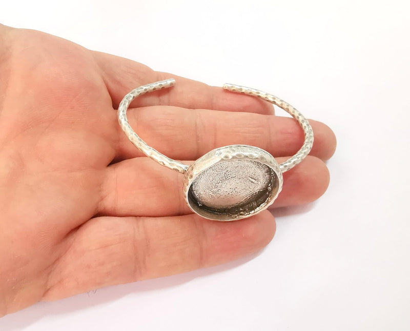 Bracelet blank cuff bezel resin bangle inlay Blank glass cabochon base bezel Hammered adjustable Antique silver bracelet (24mm ) G24002