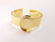 Bracelet blank resin cuff dry flower inlay Blank cuff bezel glass cabochon Base textured adjustable Gold plated  (30x22mm ) G23003