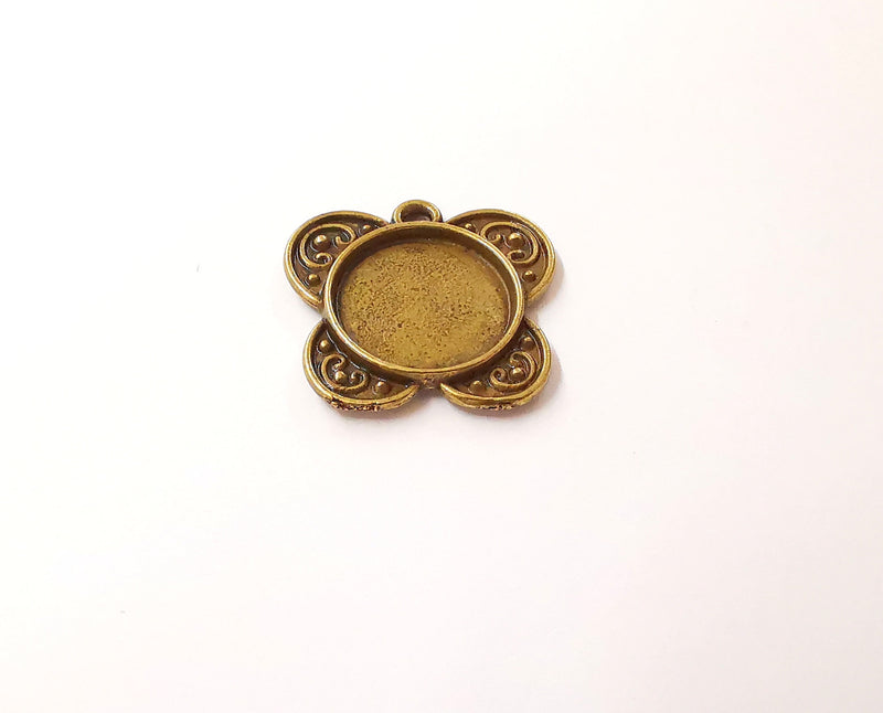 2 Antique bronze charm cabochon blank bezel Antique bronze plated charm (28x27mm) (17mm Blank size) G24005