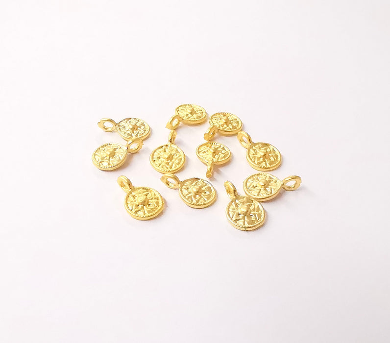 8 Gold plated small patterned charms Gold plated brass charms (13x8mm)  G24025