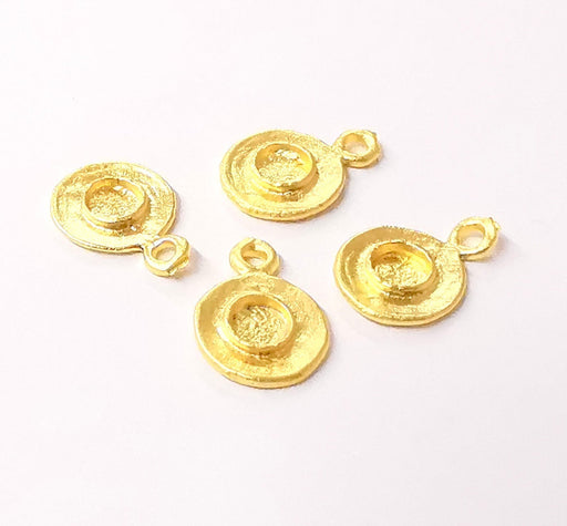 4 Gold plated charms blank bezel Gold plated brass charms (14x10mm)  G24026