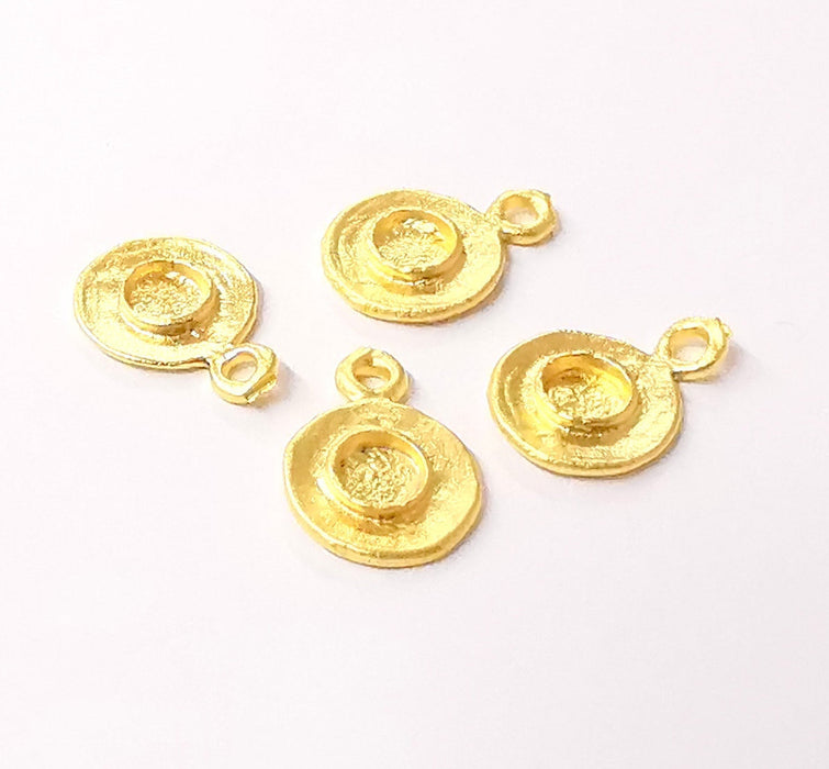 4 Gold plated charms blank bezel Gold plated brass charms (14x10mm)  G24026