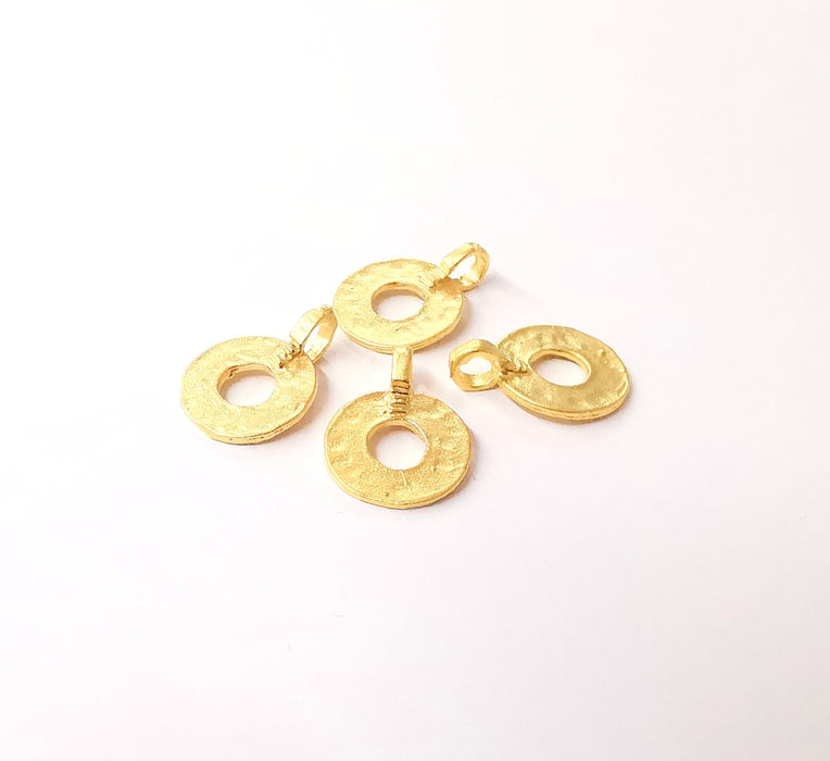 4 Gold plated disc charms hollow charms Gold plated brass charms (18x13mm)  G24028