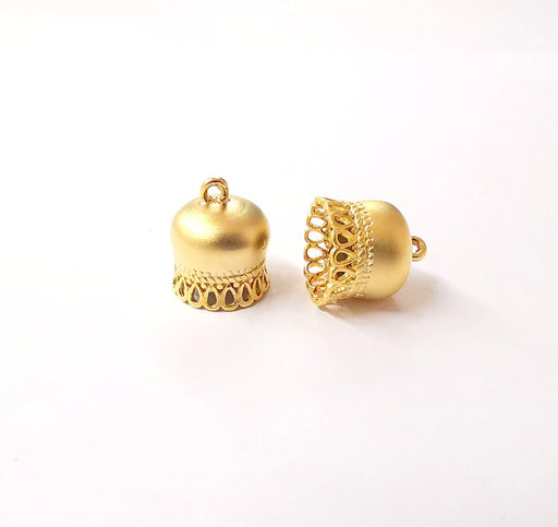 4 Gold end caps findings Tassel caps cone Gold plated brass findings (14x12mm)  G24030