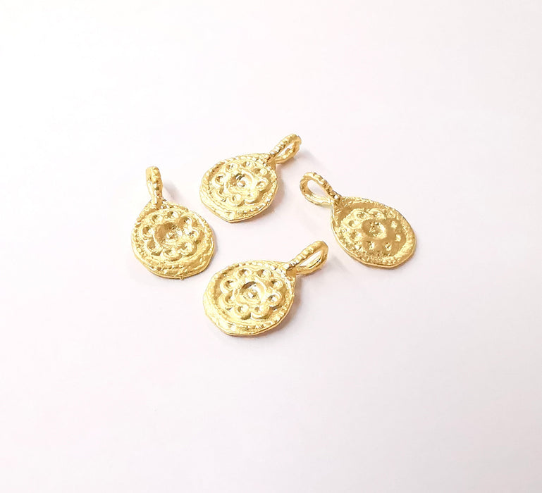 4 Gold plated flower charms Gold plated brass charms (21x12mm)  G24031