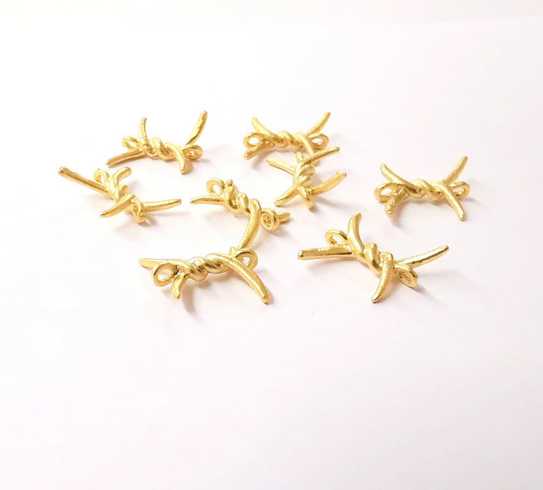 4 Barbed wire charms connector Gold plated brass charms (14x12mm)  G24034