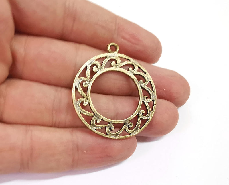 2 Circle charms Antique bronze plated charms (41x36mm)  G24038