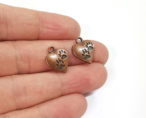 10 Heart pawprint charms Antique copper plated charms (17x13mm) G24043