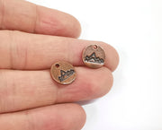 10 Mountain round charms Antique copper plated charms (12mm) G24044