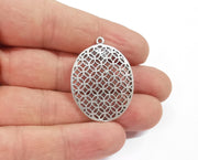 2 Oval filigree charms Antique silver plated brass charms (36x27mm)  G24046