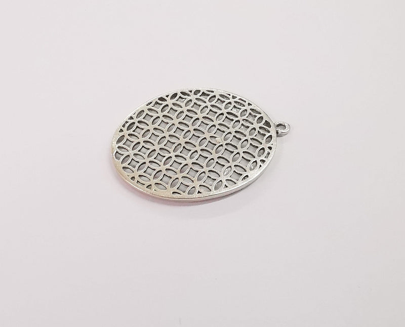 2 Oval filigree charms Antique silver plated brass charms (36x27mm)  G24046