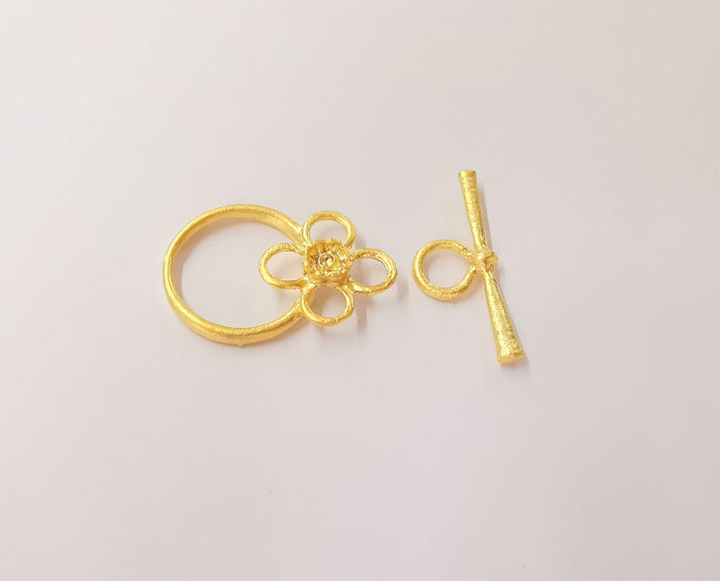 Flower toggle clasp 1 sets Gold plated brass findings 31x12mm - 33x22mm G24050