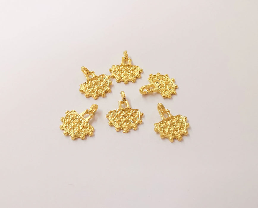 5 Ethnic hittite charms Gold plated brass charms (15x13mm)  G24053