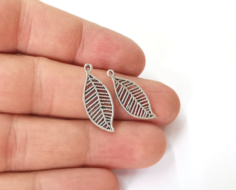 5 Leaf charms Antique silver plated brass charms (24x10mm)  G24059