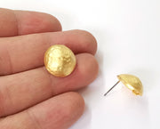 1 Pairs Hammered cube dome gold earring base wire Gold plated brass findings (16mm) G24066