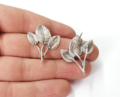 Leaf branch silver earring base wire Antique silver plated brass findings 1 Pairs  (32x26mm) G24067