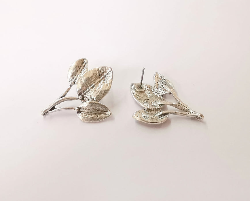 Leaf branch silver earring base wire Antique silver plated brass findings 1 Pairs  (32x26mm) G24067