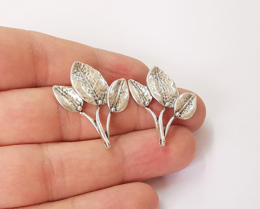 Leaf branch silver earring base wire Antique silver plated brass findings 1 Pairs  (32x26mm) G24067