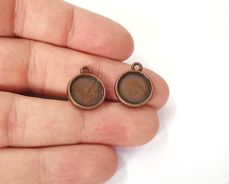 10 Round charms blank (Double sided blank) Resin bezel Mosaic mountings Antique copper plated charms (18x15mm)( 12 mm inner size)  G24075