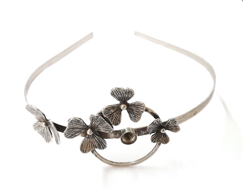 Flowers crown Headband base blanks Circlet settings Antique silver plated brass Adjustable (7mm Bezel Size)  G24076