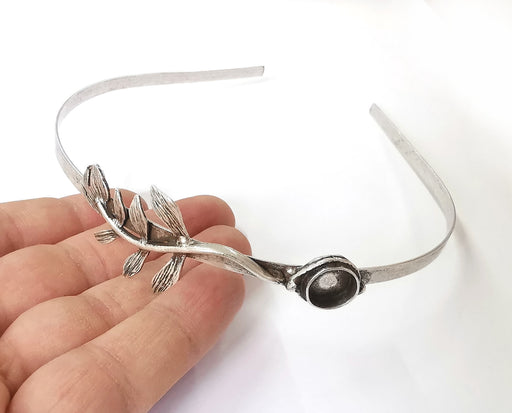 Leaf crown Headband base blanks Circlet settings Antique silver plated brass Adjustable (10mm Bezel Size)  G24077