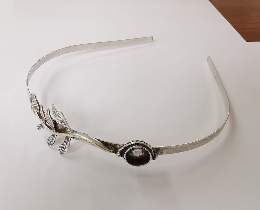 Leaf crown Headband base blanks Circlet settings Antique silver plated brass Adjustable (10mm Bezel Size)  G24077