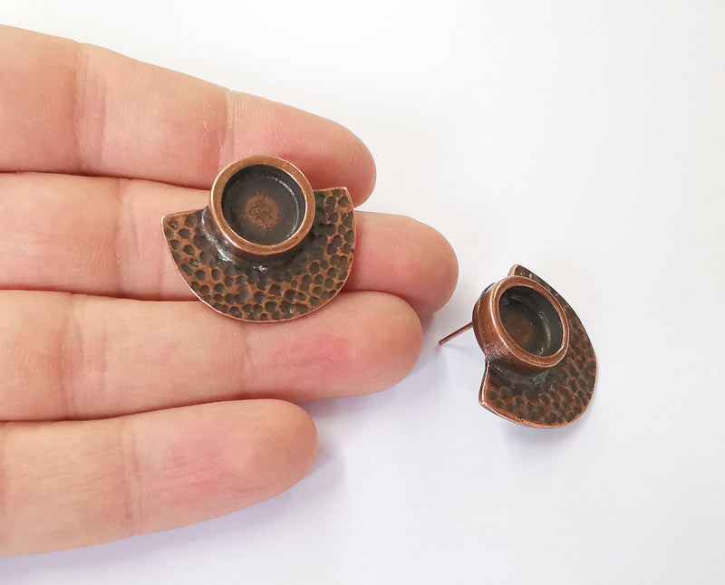 Earring blank backs Hammered Antique copper Resin base inlay blank Cabochon mountings Antique copper plated (12mm blank) 1 pair G24079
