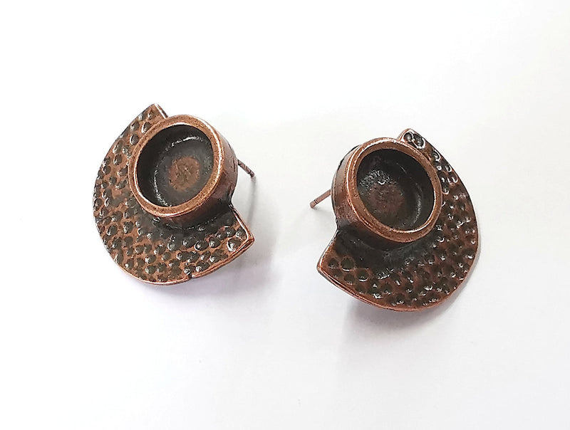 Earring blank backs Hammered Antique copper Resin base inlay blank Cabochon mountings Antique copper plated (12mm blank) 1 pair G24079