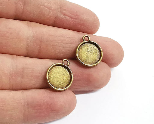 10 Round charms blank (Double sided blank) Resin bezel Mosaic mountings Antique bronze plated charms (18x15mm)( 12 mm inner size)  G24094