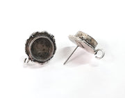 Earring Blank Base Settings Silver Resin Blank Cabochon Base inlay Blank Mountings Antique Silver Plated Brass (10mm blank) 1 Set  G24095