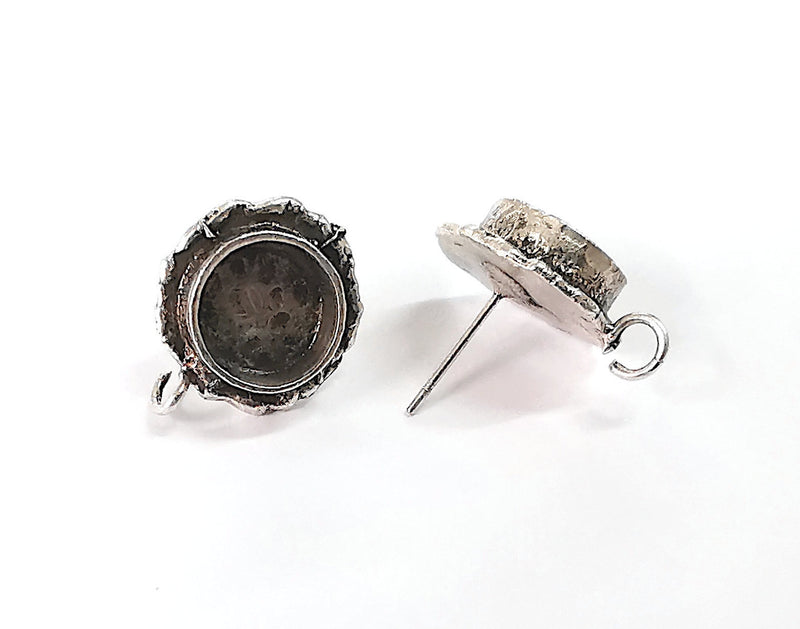 Earring Blank Base Settings Silver Resin Blank Cabochon Base inlay Blank Mountings Antique Silver Plated Brass (10mm blank) 1 Set  G24095