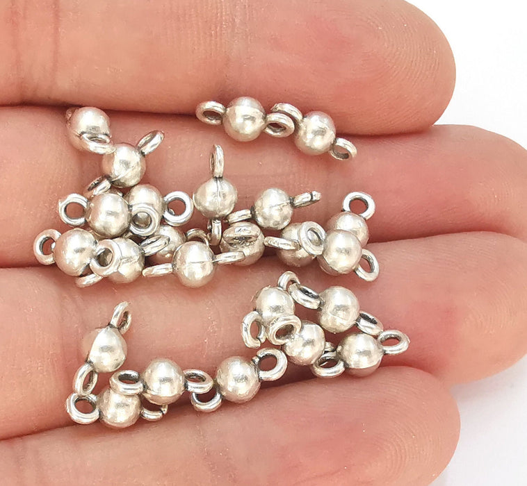 20 Silver Ball Charms Connector Antique Silver Plated Charms (11x5mm) G23171