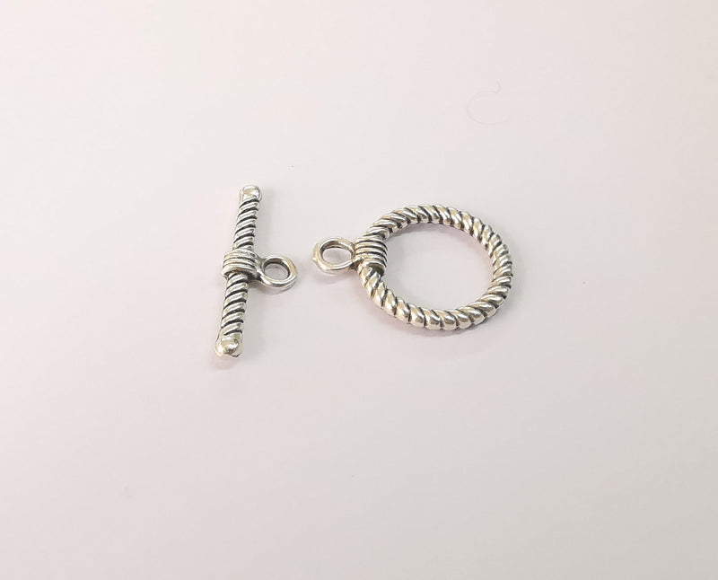 Twisted silver toggle clasps 5 sets Antique silver plated Toggle clasp findings 22x17mm+25x8mm  G24101