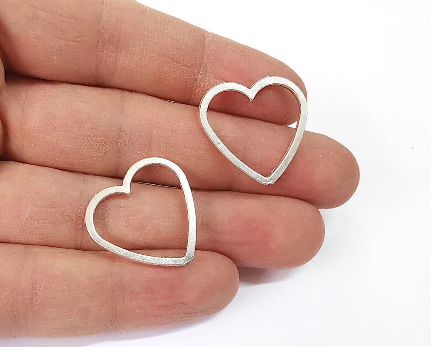 10 Heart connector charm Antique silver plated charm (24x24 mm)  G24107