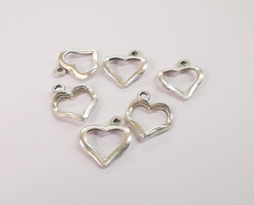 10 Heart charms Antique silver plated charms (17x15mm)  G24112