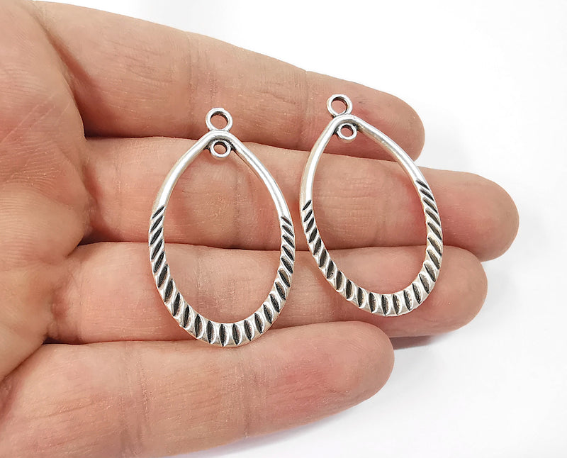 2 Drop charms connector (Double Sided) Antique silver plated charms (42x25mm)  G24115