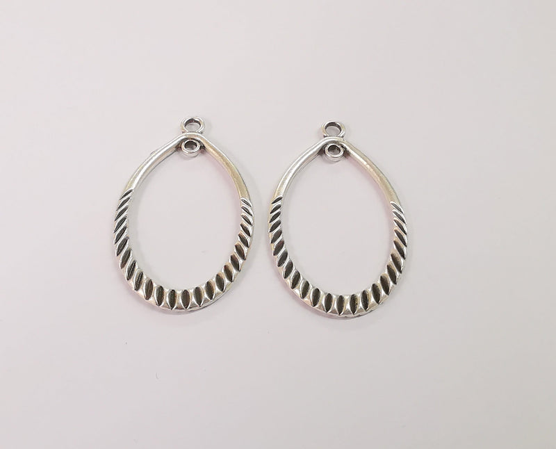 2 Drop charms connector (Double Sided) Antique silver plated charms (42x25mm)  G24115