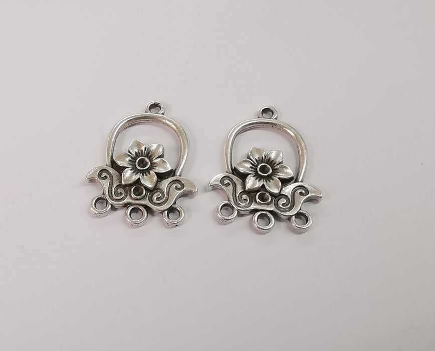 2 Flower charms connector Antique silver plated charms (30x23mm)  G24123