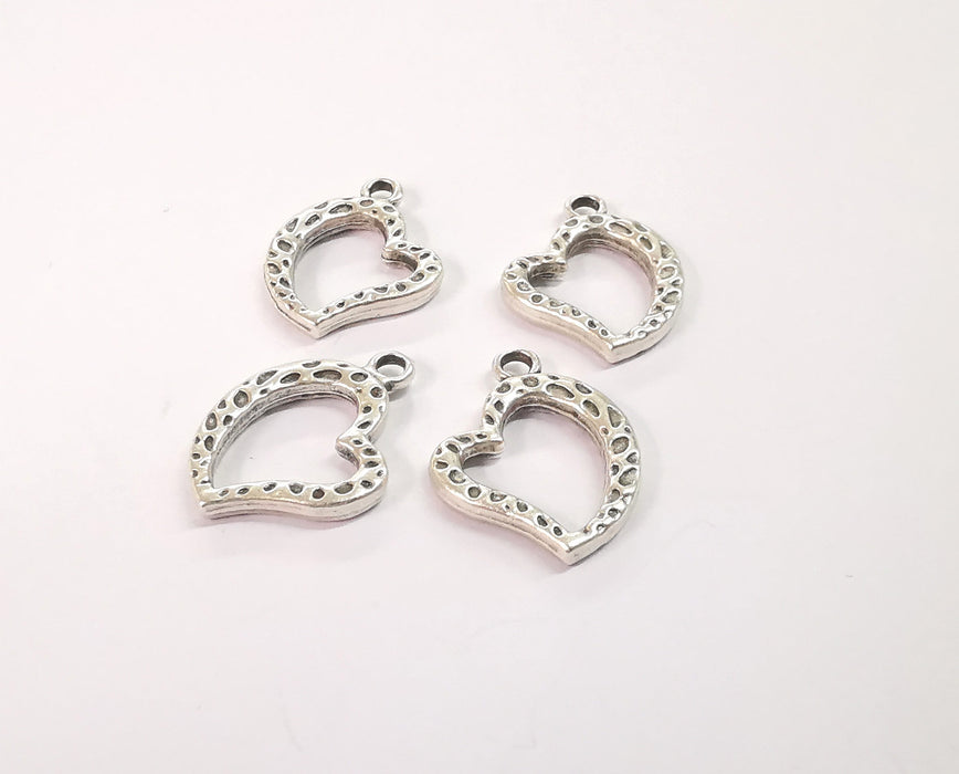 10 Heart charms (Double Sided) Antique silver plated charms (23x17mm)  G24124