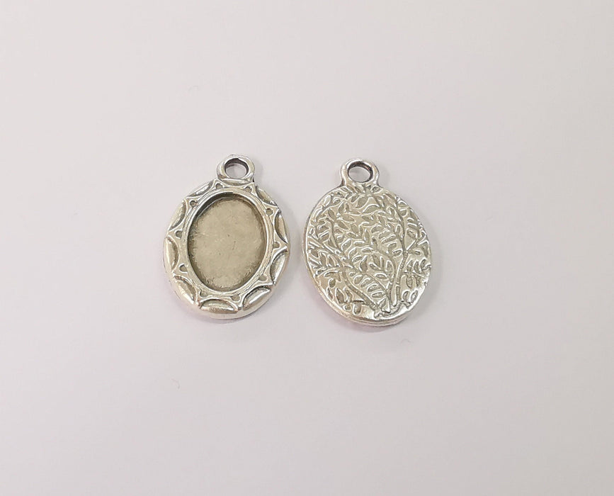 2 Leaf branch frame pendant blank Antique silver plated pendant (29x19mm) (17x11mm Blank Size)  G24127