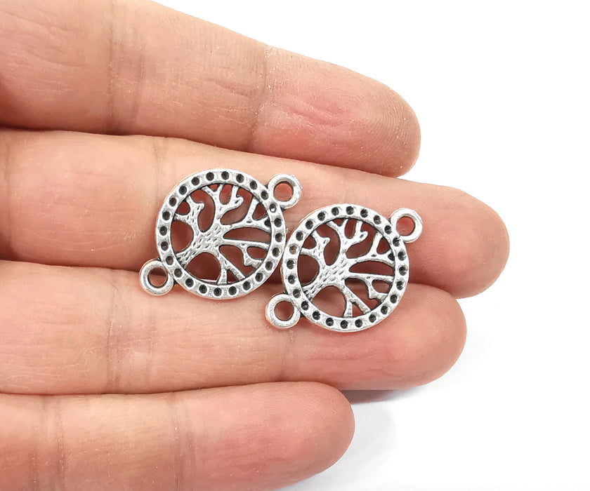 5 Tree charms connector Antique silver plated charms (27x19mm)  G24134