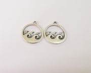 4 Sea waves charms Antique silver plated charms (23x20mm)  G24136