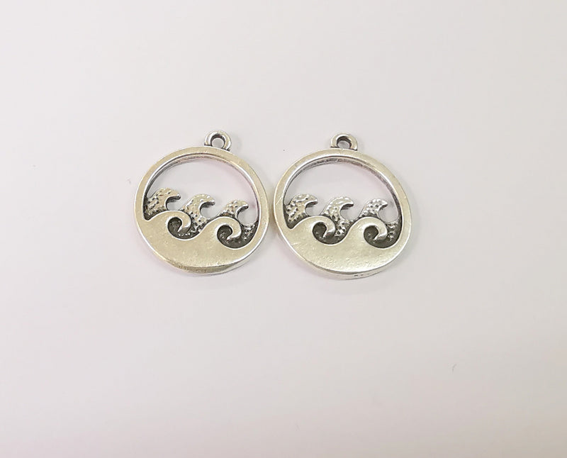 4 Sea waves charms Antique silver plated charms (23x20mm)  G24136