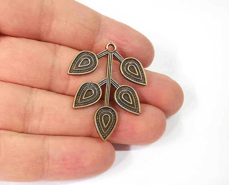 2 Leaf branch charms Antique bronze plated charms (38x30mm)  G24137
